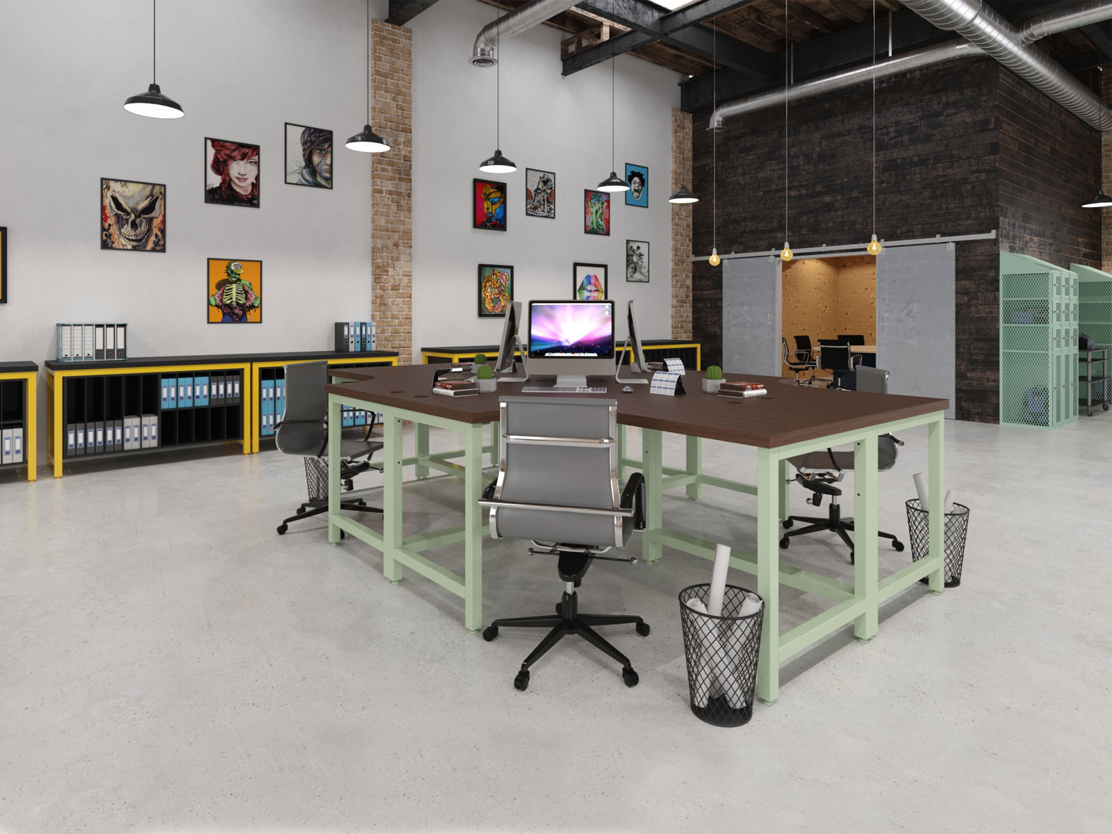 4 hardwood top l shaped workstations