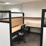 modular cubicle desk with maple butcher block top