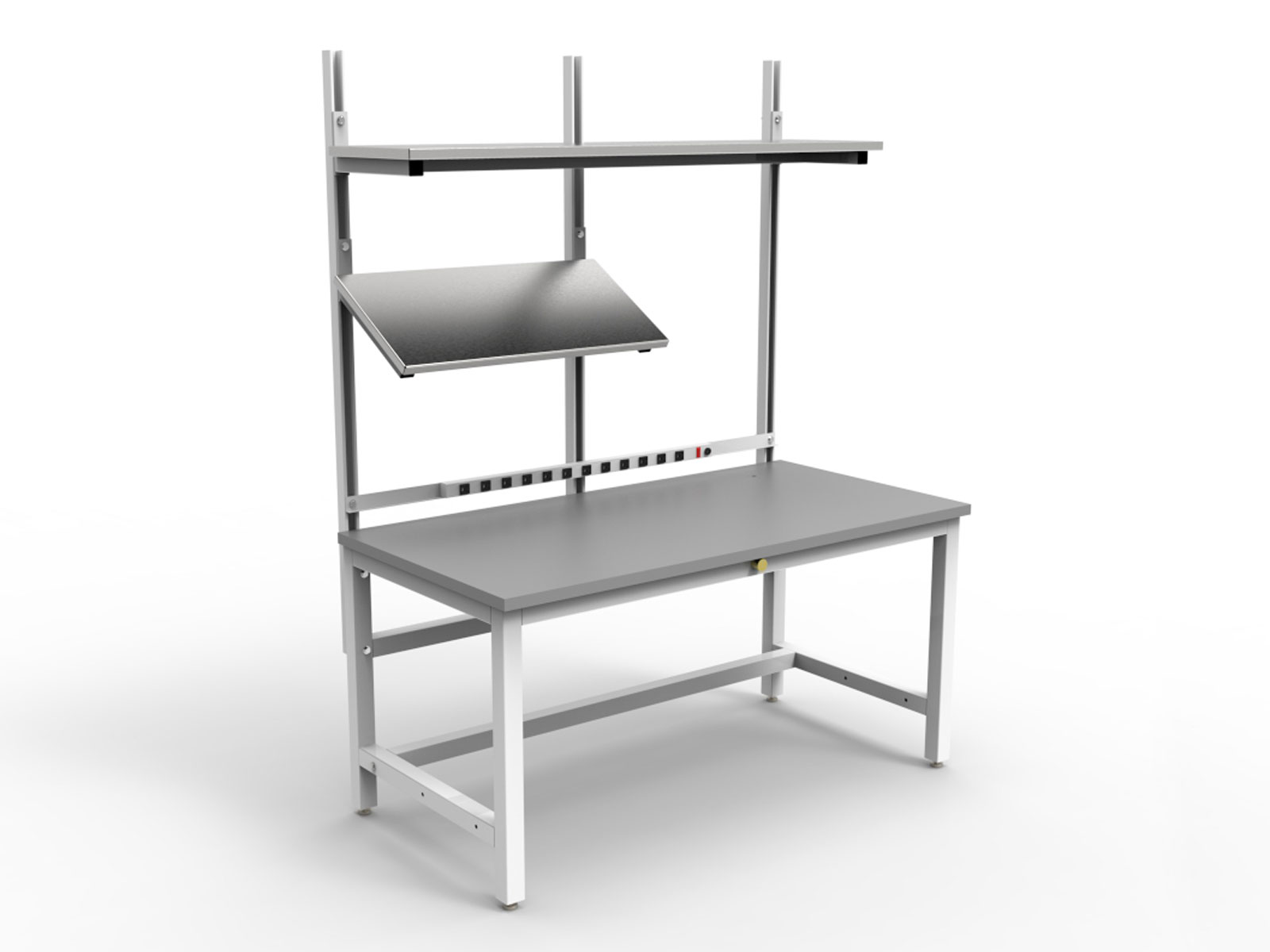 gray esd workbench with half tilted shelf